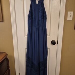 Altar'd State Navy Crochet Halter Maxi Dress
